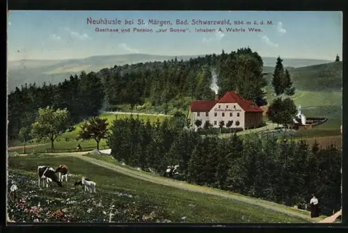 AK Neuhäusle bei St. Märgen, Gasthaus und Pension zur Sonne, Inh. A. Wehrle Wwe