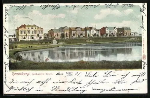 Lithographie Rendsburg, Gerhardt`s Teich