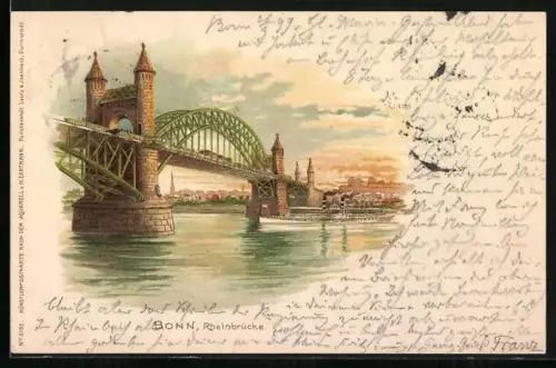 Lithographie Bonn, Rheinbrücke
