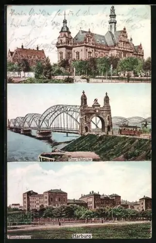 AK Hamburg-Harburg, Rathaus, Neue Elbbrücke, Pionierkaserne