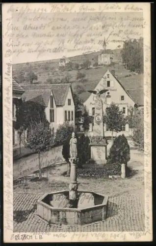 AK Elzach i. B., Brunnen, Kirche auf dem Hügel