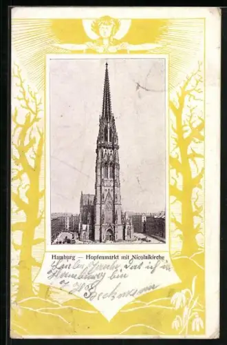 AK Hamburg, Hopfenmarkt mit Nicolaikirche