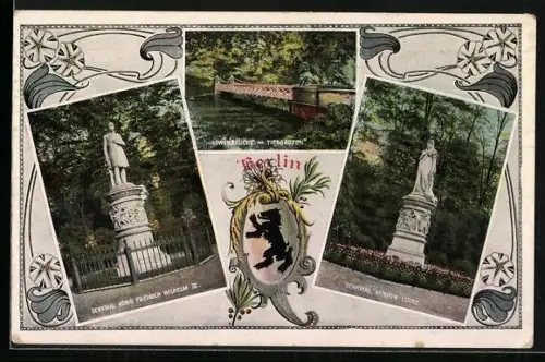 AK Berlin, Denkmäler König Friedrich Wilhelm III., Königin Luise, Löwenbrücke im Tiergarten