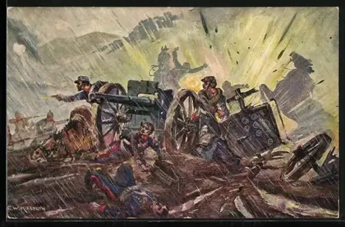 AK Französische Batterie in den Hochvogesen, Explosion