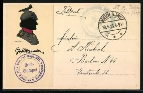 Künstler-AK Haeseler in Uniform im Profil