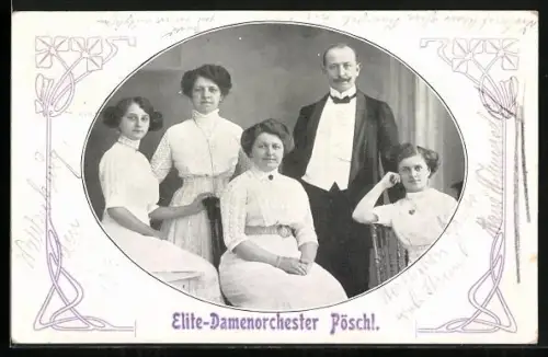 AK Elite Damenorchester Pöschl mit Direktor