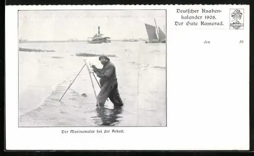 AK Der Marinemaler bei der Arbeit, Deutscher Knabenkalender 1908