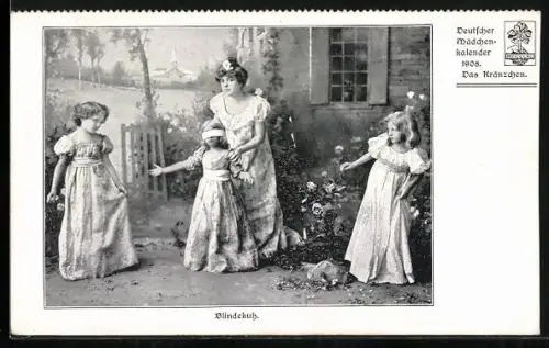 AK Mädchen spielen Blindekuh, Deutscher Mädchenkalender 1908