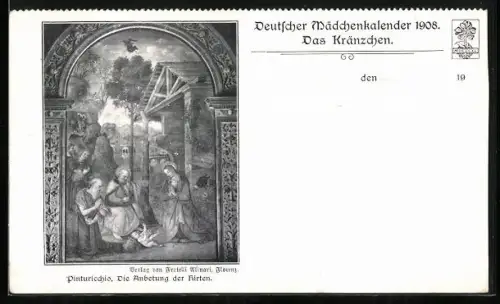 Künstler-AK Anbetung des Hirten von Pinturicchio, Deutscher Mädchenkalender 1908