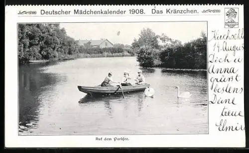 AK Auf dem Parksee, Deutscher Mädchenkalender 1908