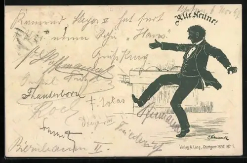 Lithographie Mann bei einer Kegelbahn, Alle Neune