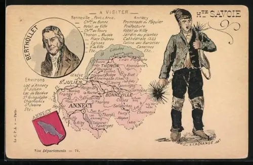 Lithographie Annecy, Chemiker Berthollet und Schornsteinfeger, Wappen