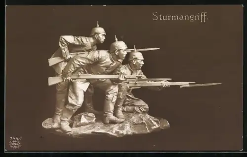 AK Deutsche Soldaten mit Waffen beim Sturmangriff