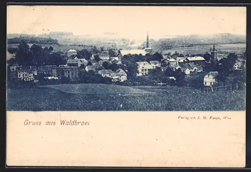 AK Waldbröl, Ortsansicht mit Kirche und umliegenden Gebäuden