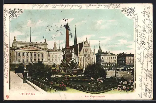 AK Leipzig, Augustusplatz mit Brunnen und Oper