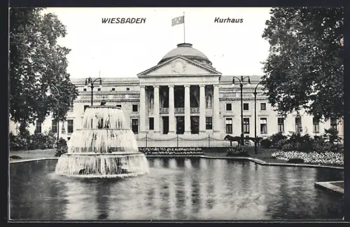 AK Wiesbaden, Kurhaus, Springbrunnen