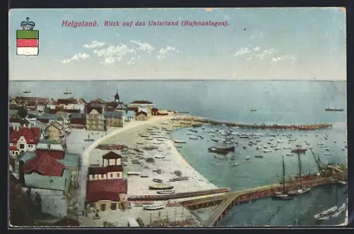 AK Helgoland, Blick auf das Unterland, Hafenanlagen