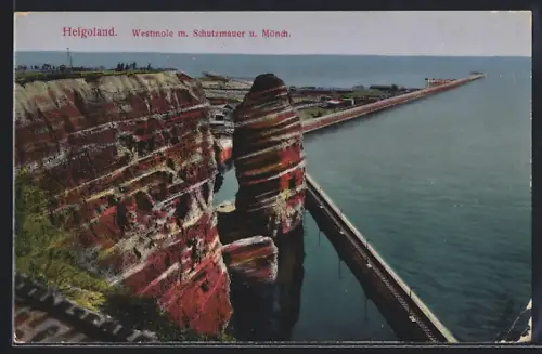 AK Helgoland, Westmole mit Schutzmauer und Mönch