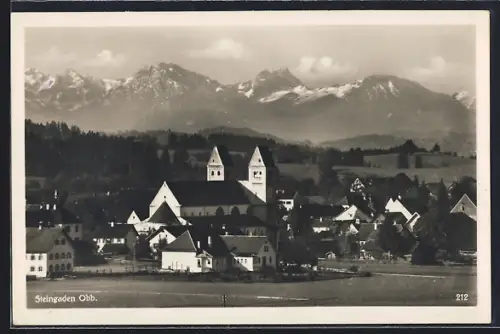 AK Steingaden /Obb., Ortsansicht mit Kirche und Alpenpanorama