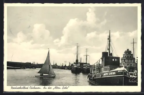 AK Cuxhaven, Alte Liebe, Segelboote, Hafenansicht