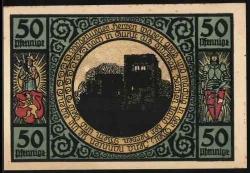 Notgeld Lobeda 1921, 50 Pfennig, Burgruine und Landschaftsdurchblick durch Bögen