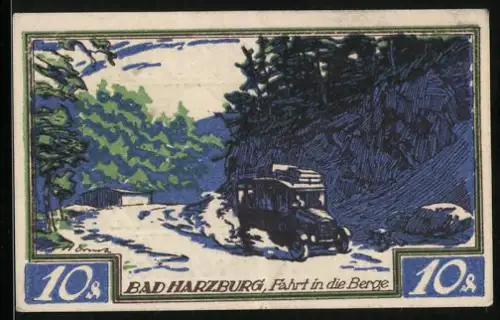 Notgeld Braunschweig 1921, 10 Pfennig, Bad Harzburg, Fahrt in die Berge, springendes Pferd, Braunschweiger Staatsbank