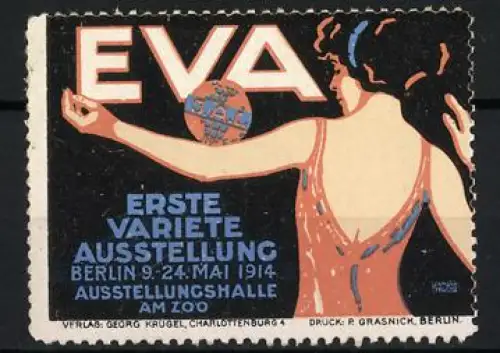 Reklamemarke Berlin, Erste Varieté Ausstellung 1914, Variete-Tänzerin mit Ball