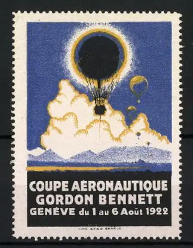 Reklamemarke Genf, Coupe Aéronautique Gordon Bennett 1922, Ballon über den Schweizer Alpen