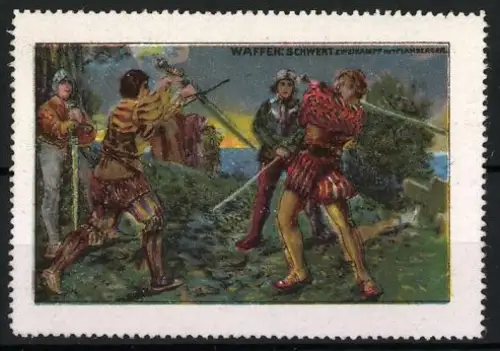 Reklamemarke Waffen Schwert, Zweikampf - Schwertkampf