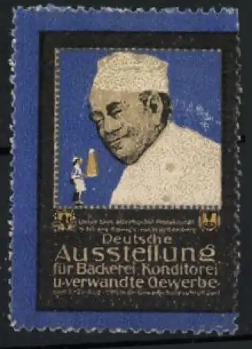 Reklamemarke Stuttgart, Deutsche Ausstellung für Bäckerei Konditorei u. verwandte Gewerbe, Bäcker mit Brotleib