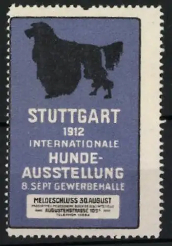 Reklamemarke Stuttgart, 1912 Internationale Hunde-Ausstellung, Hundesilhouette