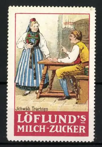 Reklamemarke Löflund`s Milch-Zucker, Schwäbische Trachten, sitzendes Paar