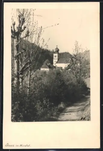 AK Stanz im Mürztal, Ortspartie mit Kirche