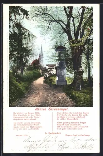 AK Maria Strassengel, Strassenpartie mit Kirche