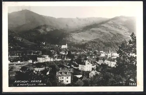 AK Rachovo, Teilansicht der Stadt und Berge