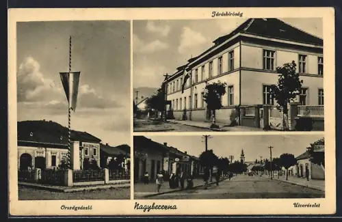 AK Nagyberezna, Országzászló, Járásbiróság, Utcarészlet