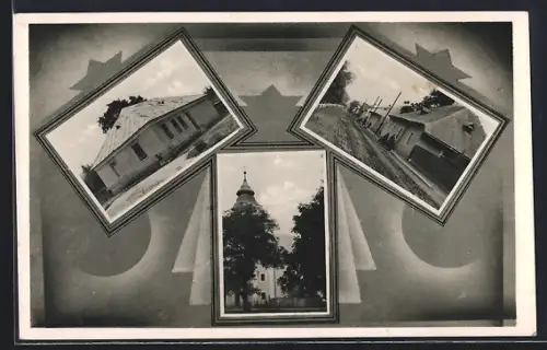 AK Nagybocsko, Strassenpartie, Kirche, Gebäude