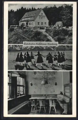 AK Rimberg / Breitenbach, Autobahn-Rasthaus Rimberg, Innenansicht, Mädchen tanzen Reigen