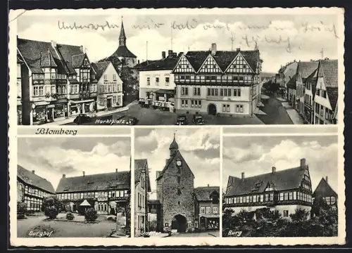 AK Blomberg / Lippe, Marktplatz, Burg mit Burghof und Stadttor