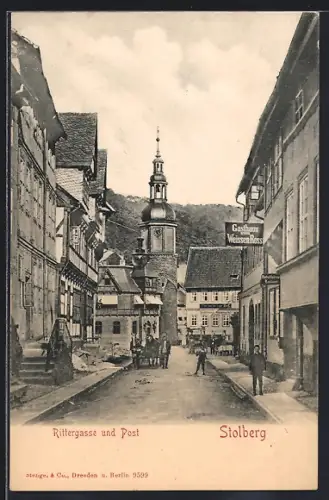 AK Stolberg / Harz, Rittergasse, Post, Gasthaus Weisses Ross