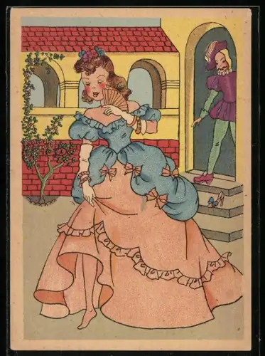 Künstler-AK Aschenputtel hat ihren Schuh verloren
