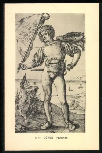 Künstler-AK Dürer, Landsknecht Fähnrich an der Küste