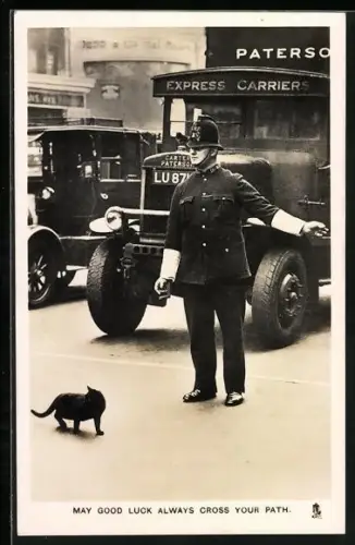 AK London, Polizist hält den Verkehr für eine Katze an