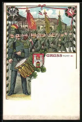 Lithographie Umzug beim Schützenfest