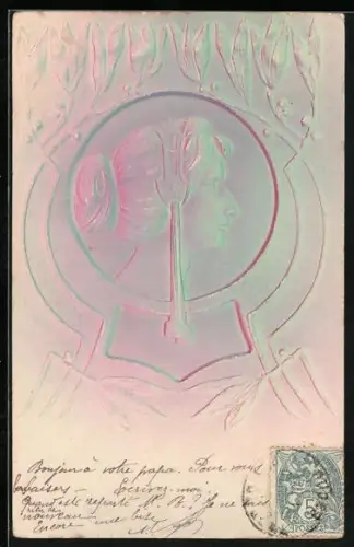 Präge-AK Porträt einer Frau im Jugendstil