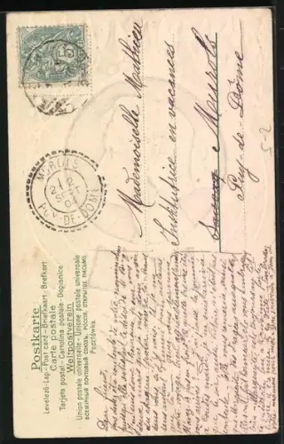 Präge-AK Porträt einer Frau im Jugendstil