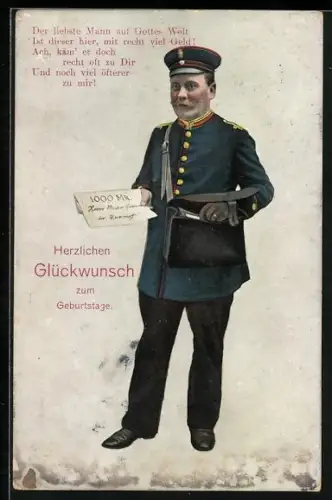 AK Briefträger überbringt einen Brief mit Aufschrift 1000 Mark