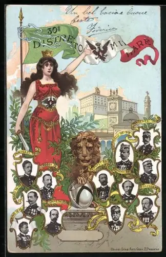 Lithographie Italia mit Flagge, 30. Distretto Militaire