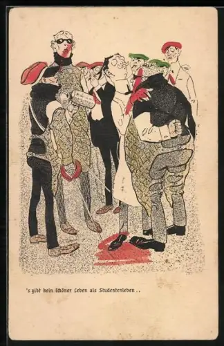 AK Arzt begutachtet eine Kopfwunde nach einer Mensur, `s gibt kein Schöner Leben als Studentenleben