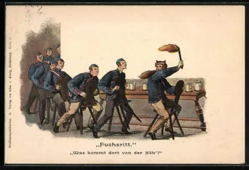 AK Studenten beim Fuchsritt, Was kommt dort von der Höh`!